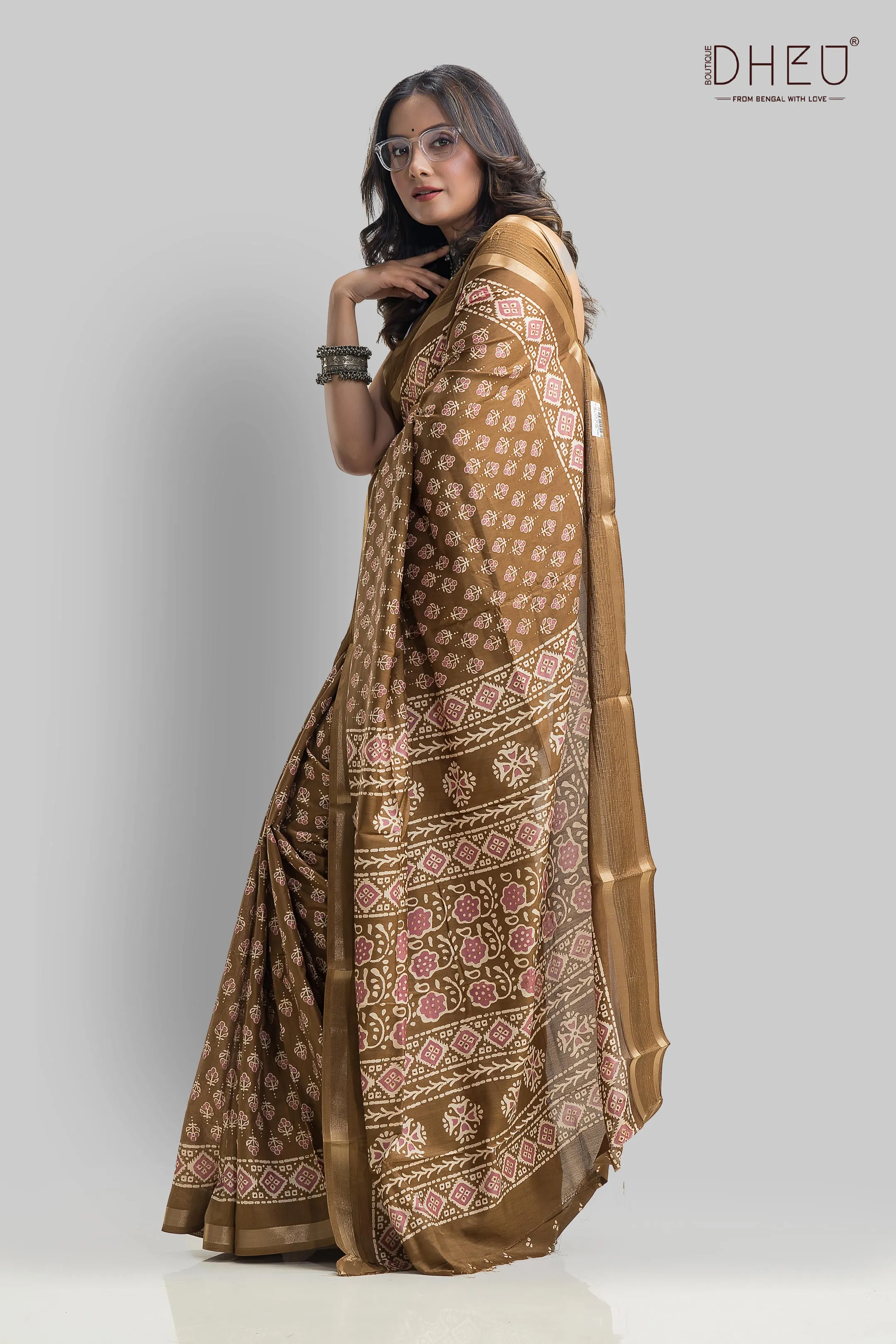 Exquisite Ajrakh Silk Saree with Traditional Design