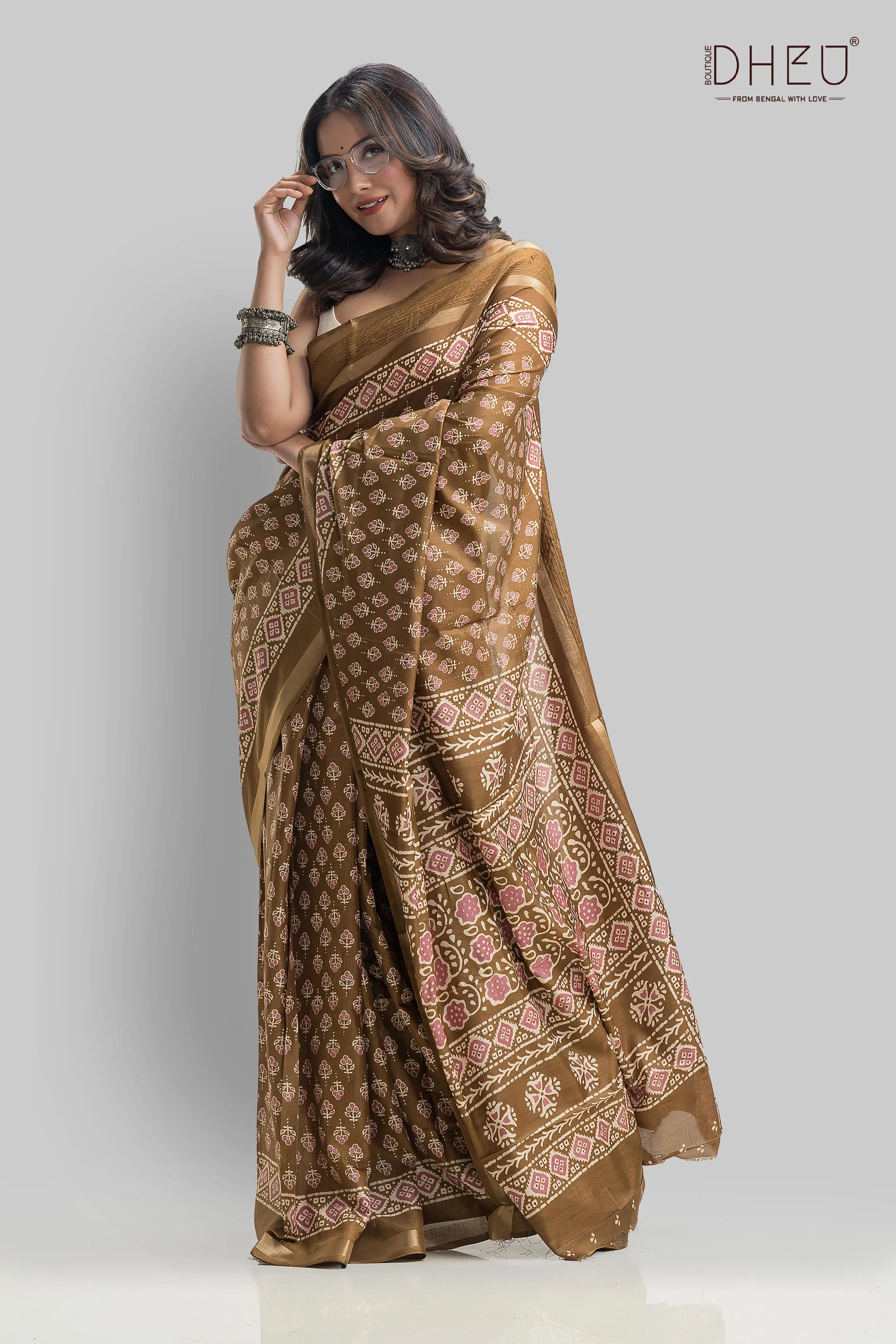 Exquisite Ajrakh Silk Saree with Traditional Design