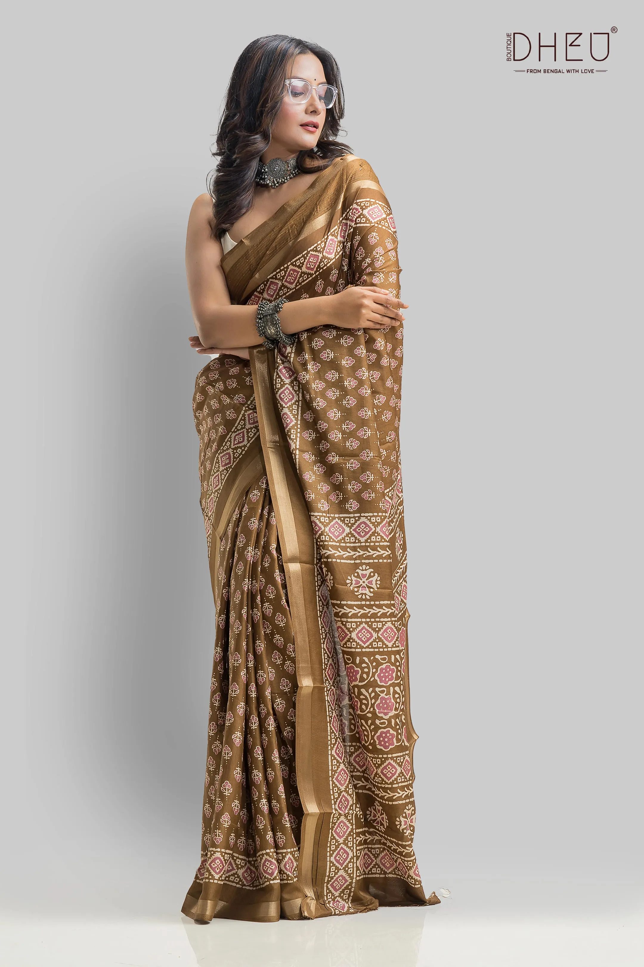 Exquisite Ajrakh Silk Saree with Traditional Design