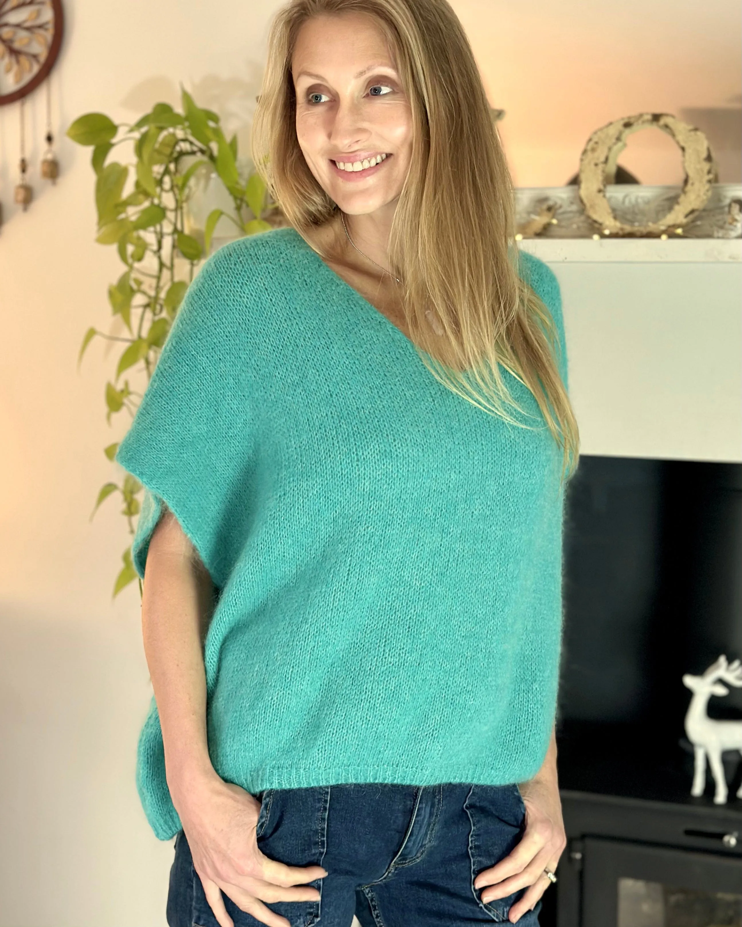 Drop Shoulder Mohair Tank Top - Sea Green