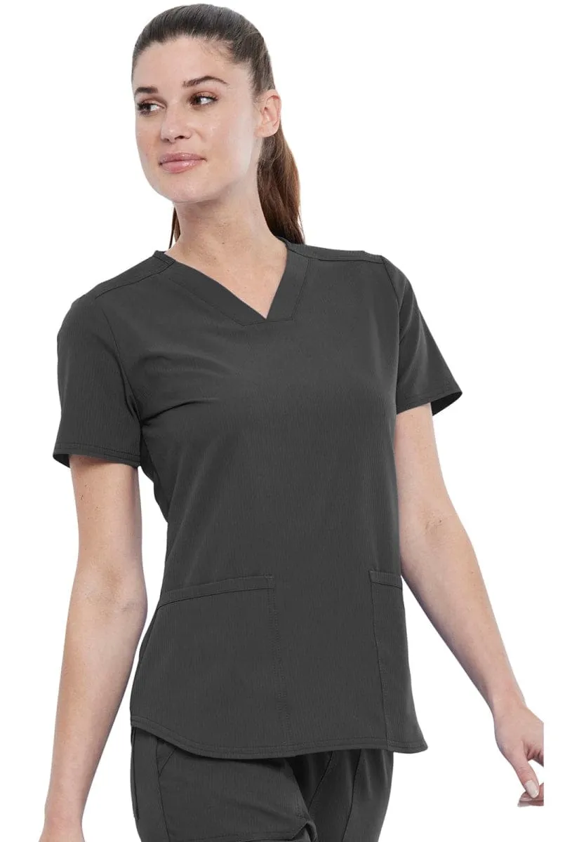 Elle Simply Polished 2 Pocket V-Neck Top Pewter EL622