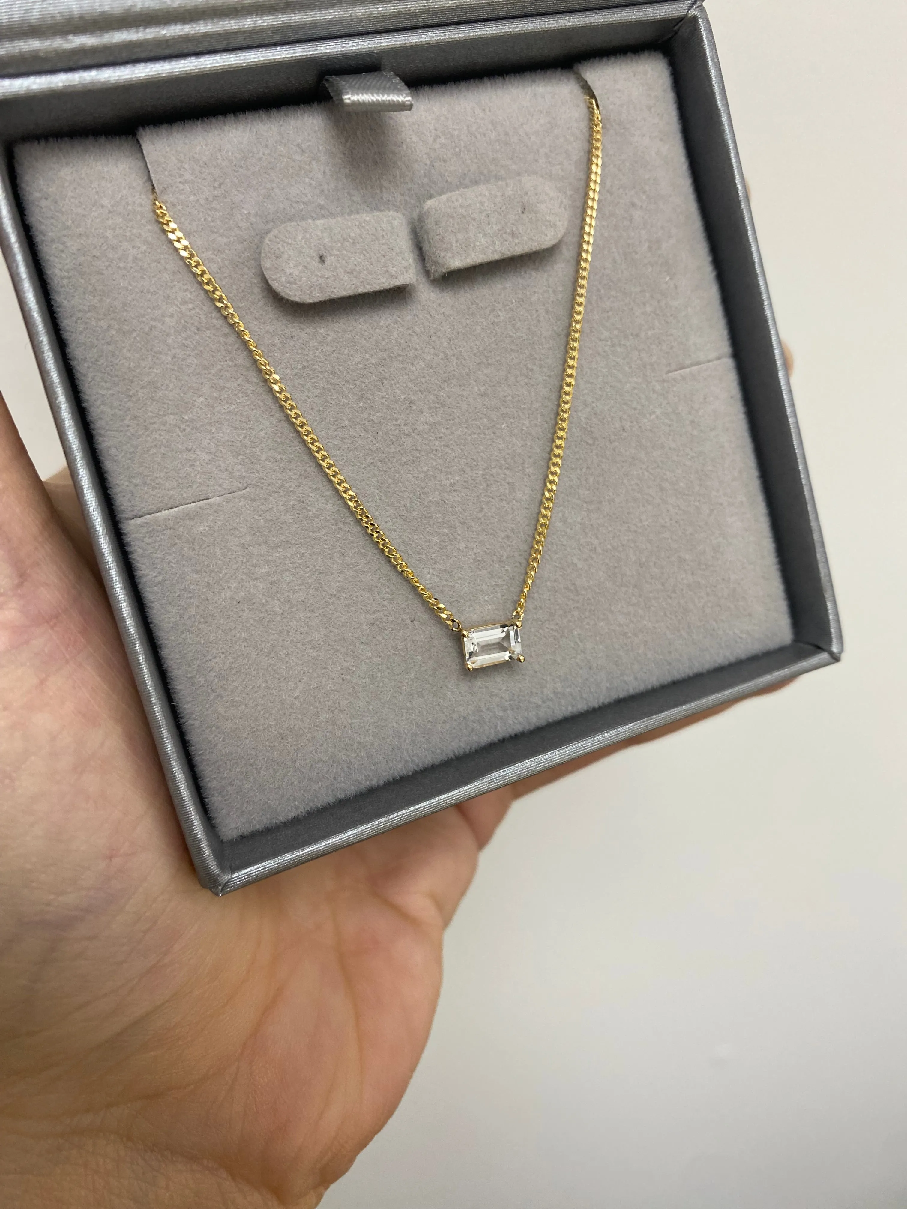 Emerald Cut Birthstone and Curb Chain Necklace