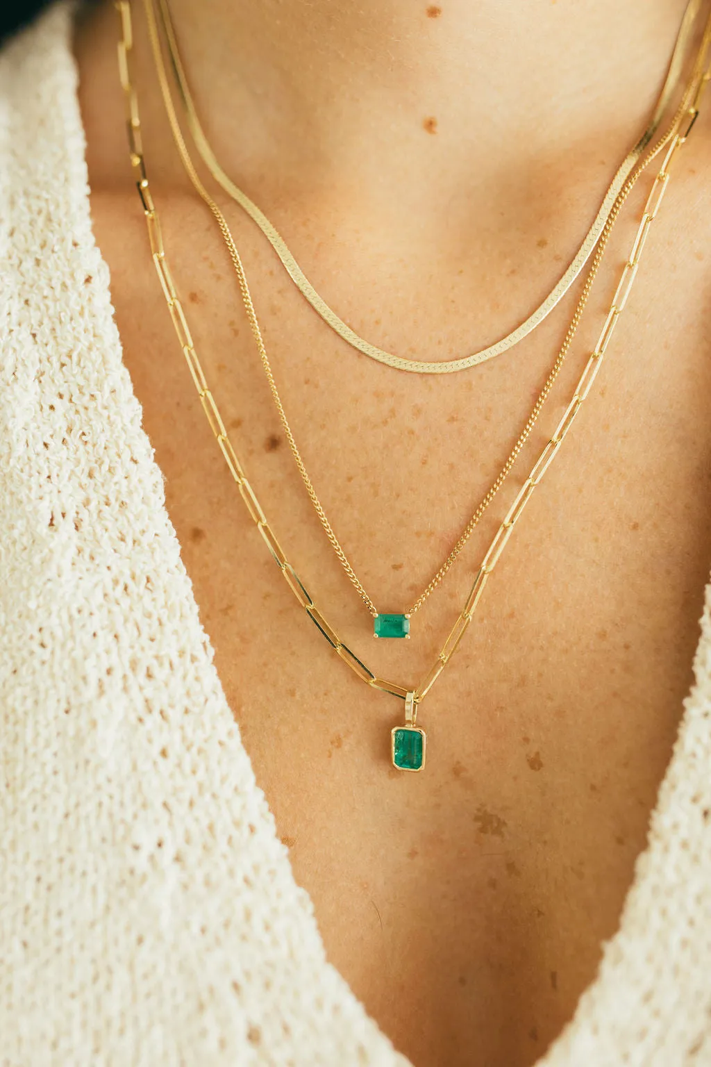 Emerald Cut Birthstone and Curb Chain Necklace