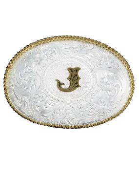 Engraved Initial J Medium Oval Buckle