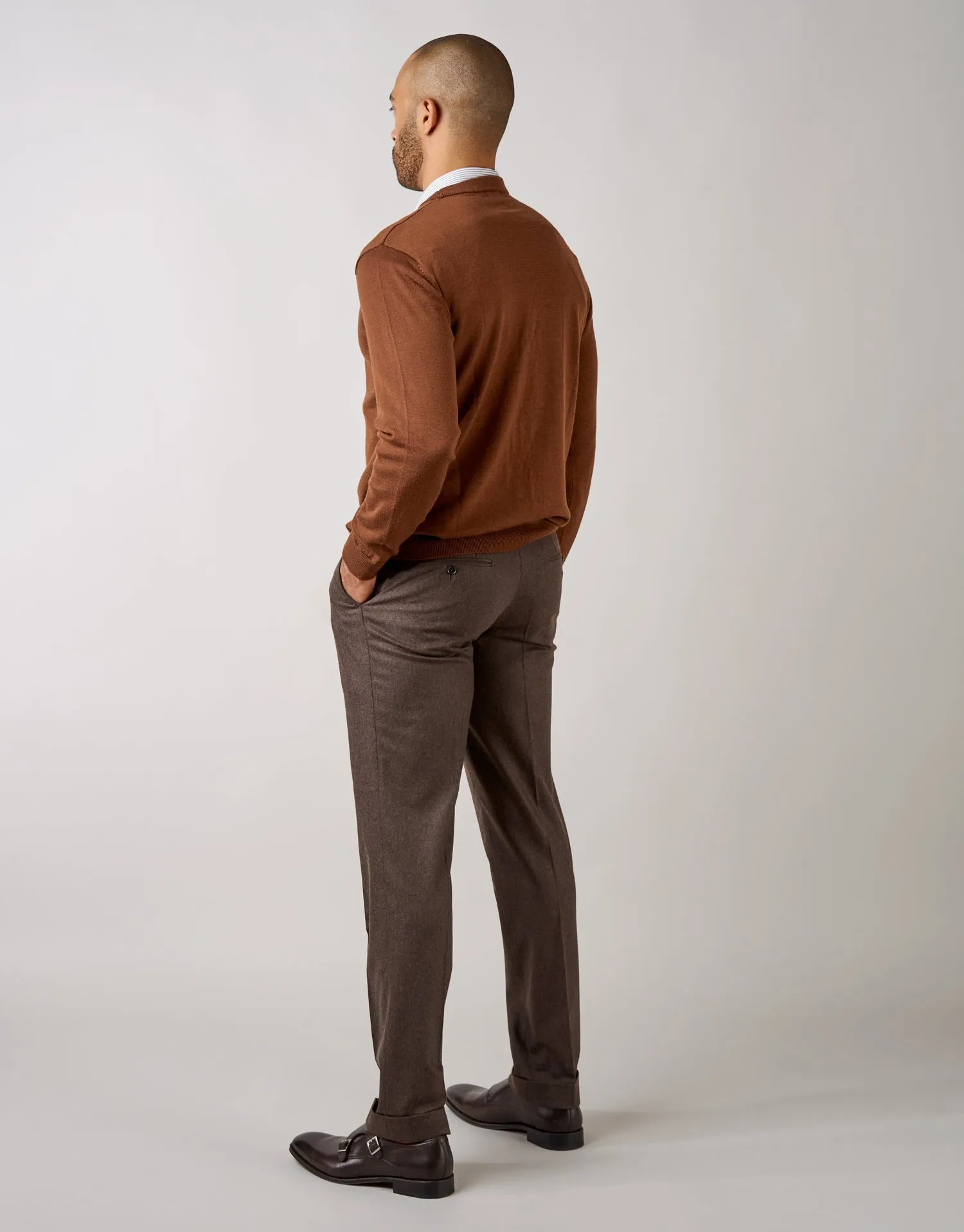 Evans Brown Stretch Flannel Trouser