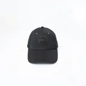 Evolve Black Polyester Trucker Cap.Rubber Badge.