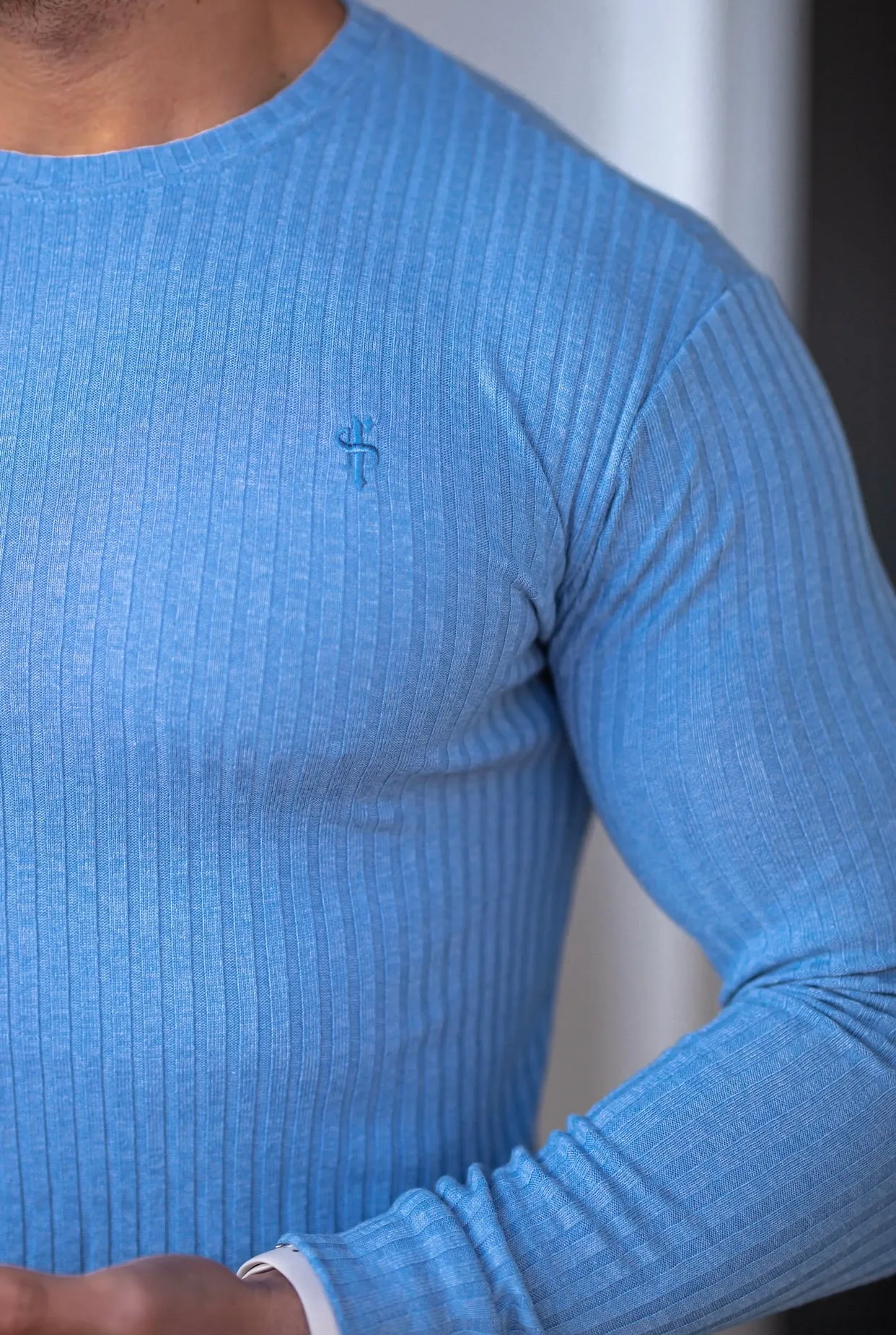 Father Sons Classic Baby Blue Ribbed Knit Sweater - FSH594