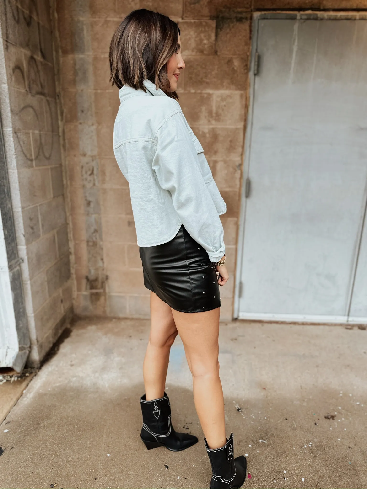 Faux Leather Studded Skort - Black