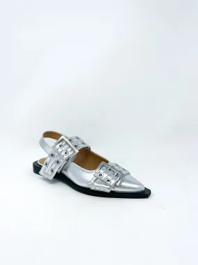 Feminine Buckle Ballerina Metallic in Silver