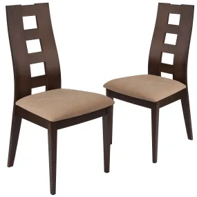 Flash Furniture 2 Pk. Preston Walnut Wood Dining Chair with Window Pane Back and Brown Fabric Seat