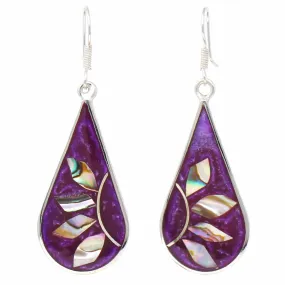 Fuschia with Abalone Petals Teardrop Earrings