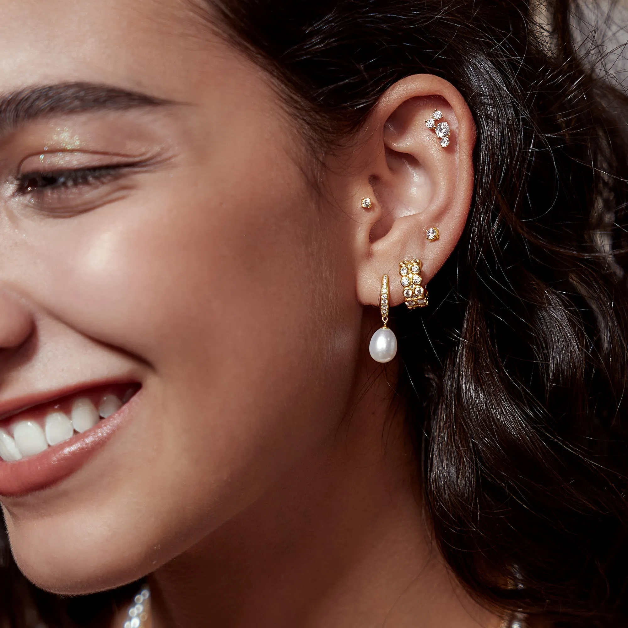 Gold Pave Climber Barbell Earrings