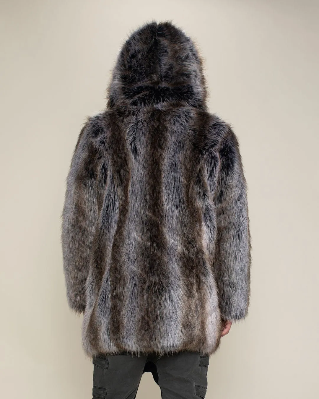 Hooded Men's Faux Fur Coat | Grey Wolf