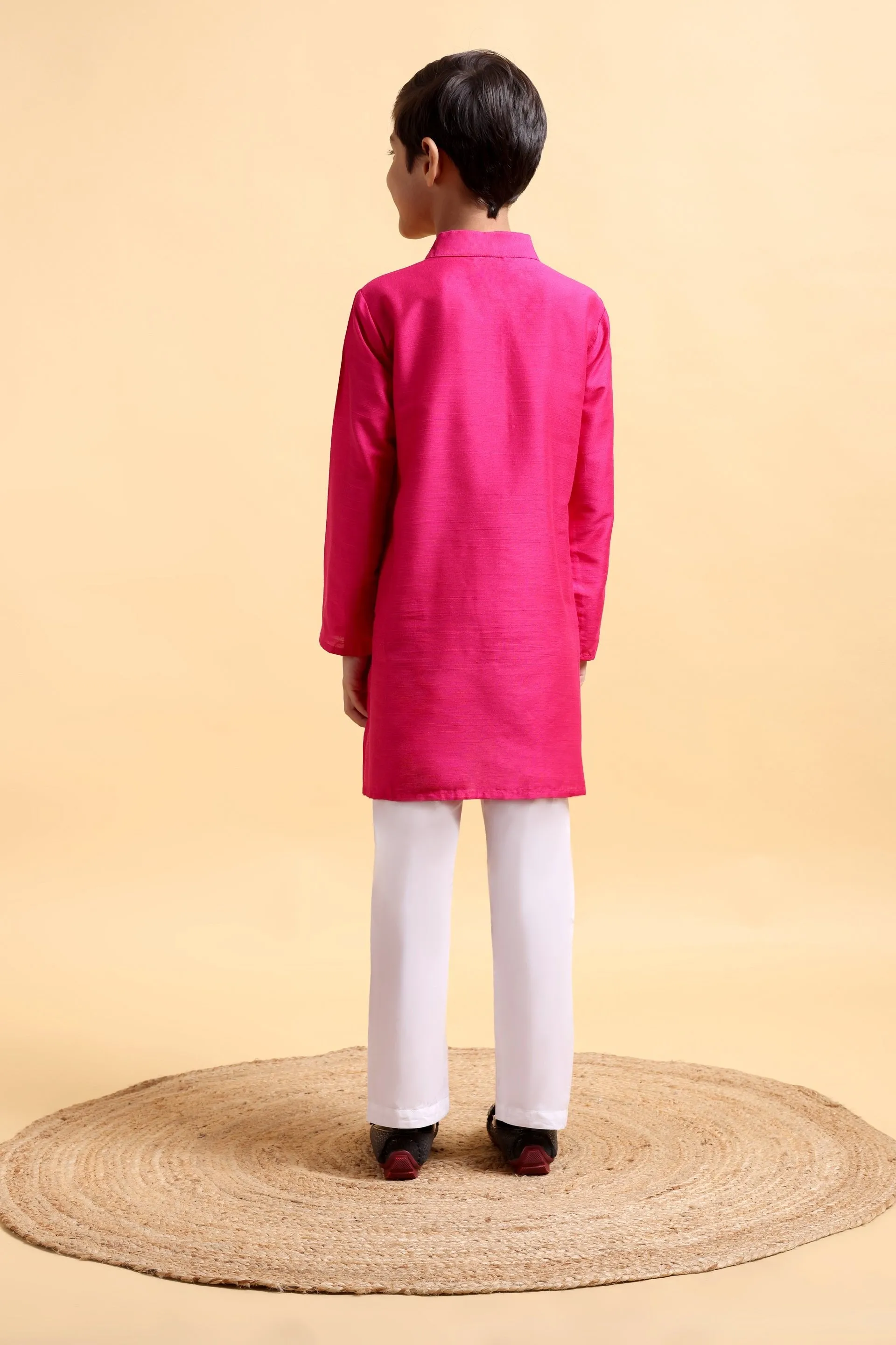 Hot Pink Embriodery Cotton silk Kurta & Pajama Set