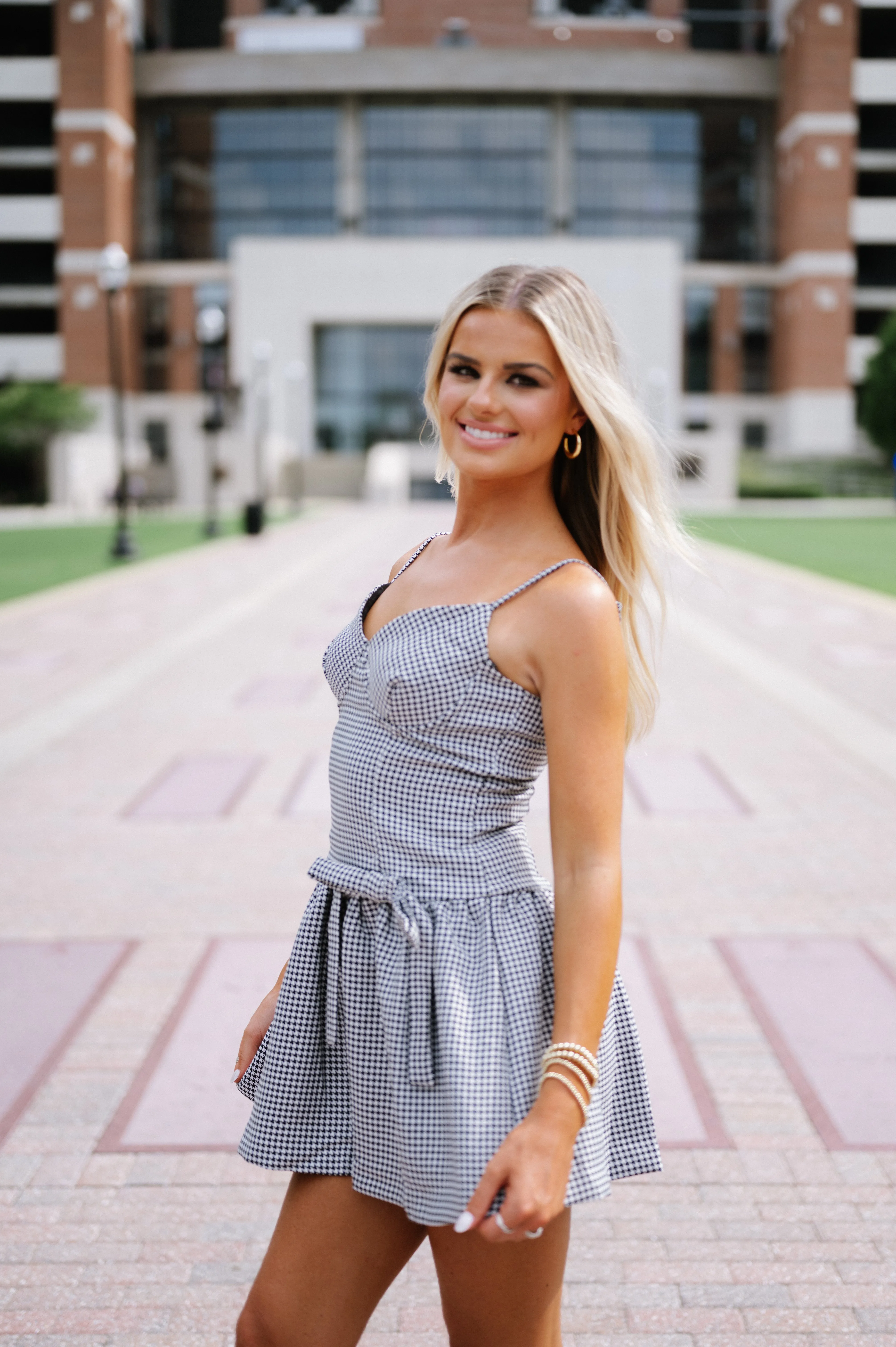 Houndstooth Mini Dress- Black/White