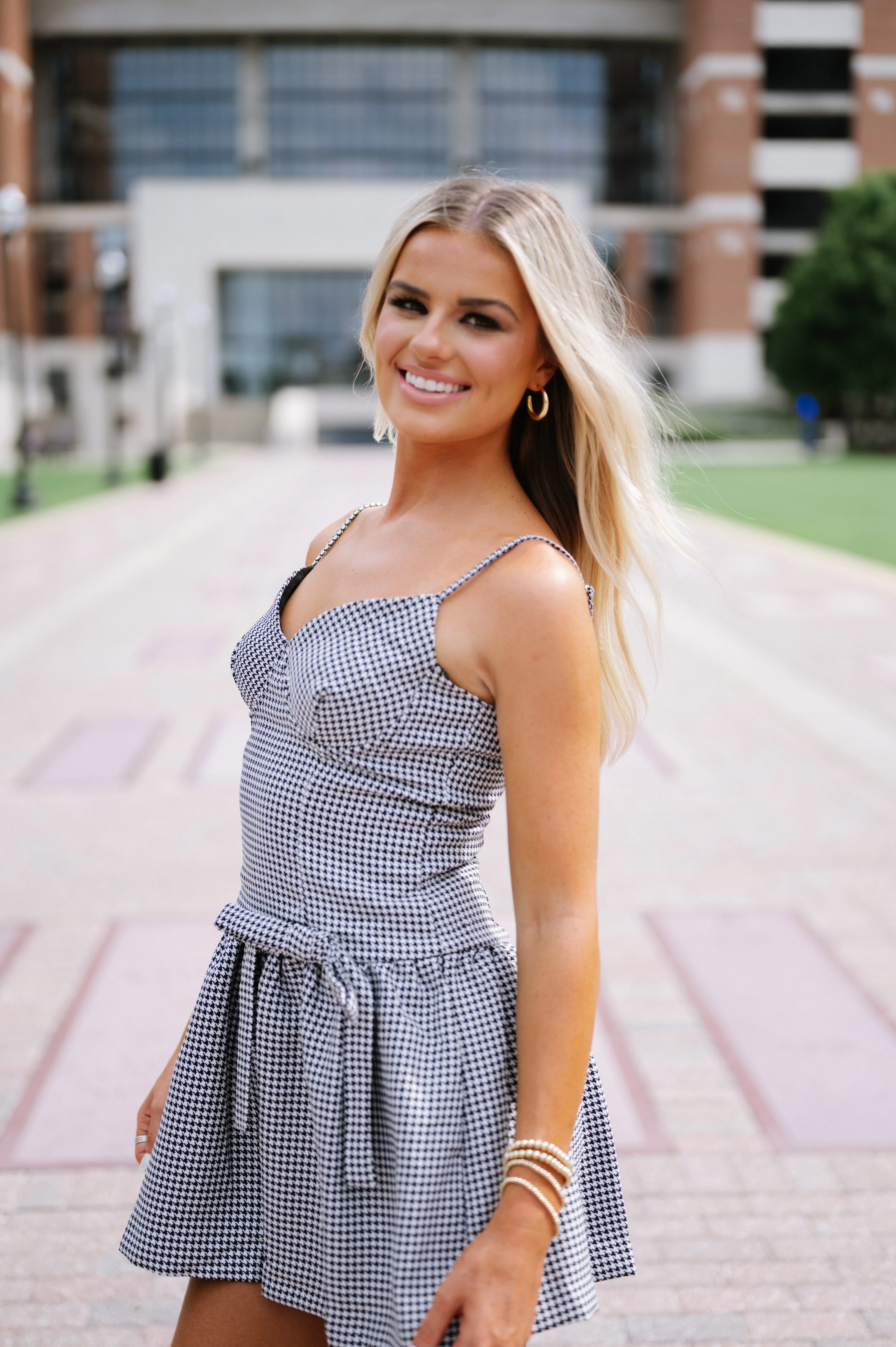 Houndstooth Mini Dress- Black/White