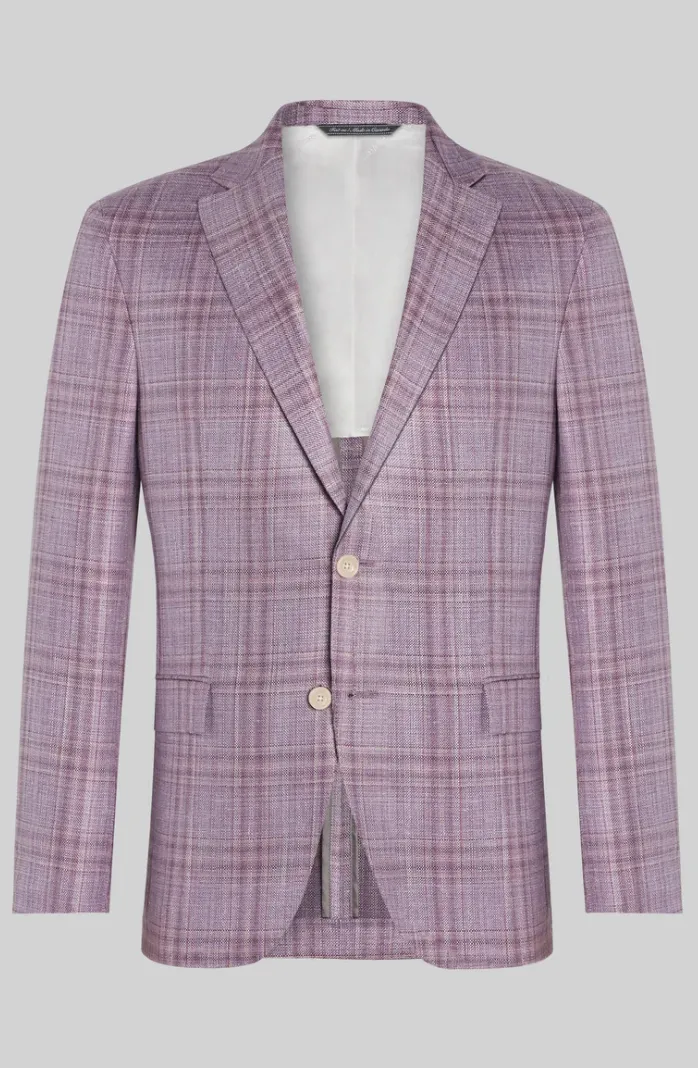 Jack Victor Midland Plaid Wool, Silk, and Linen Lavender Blazer