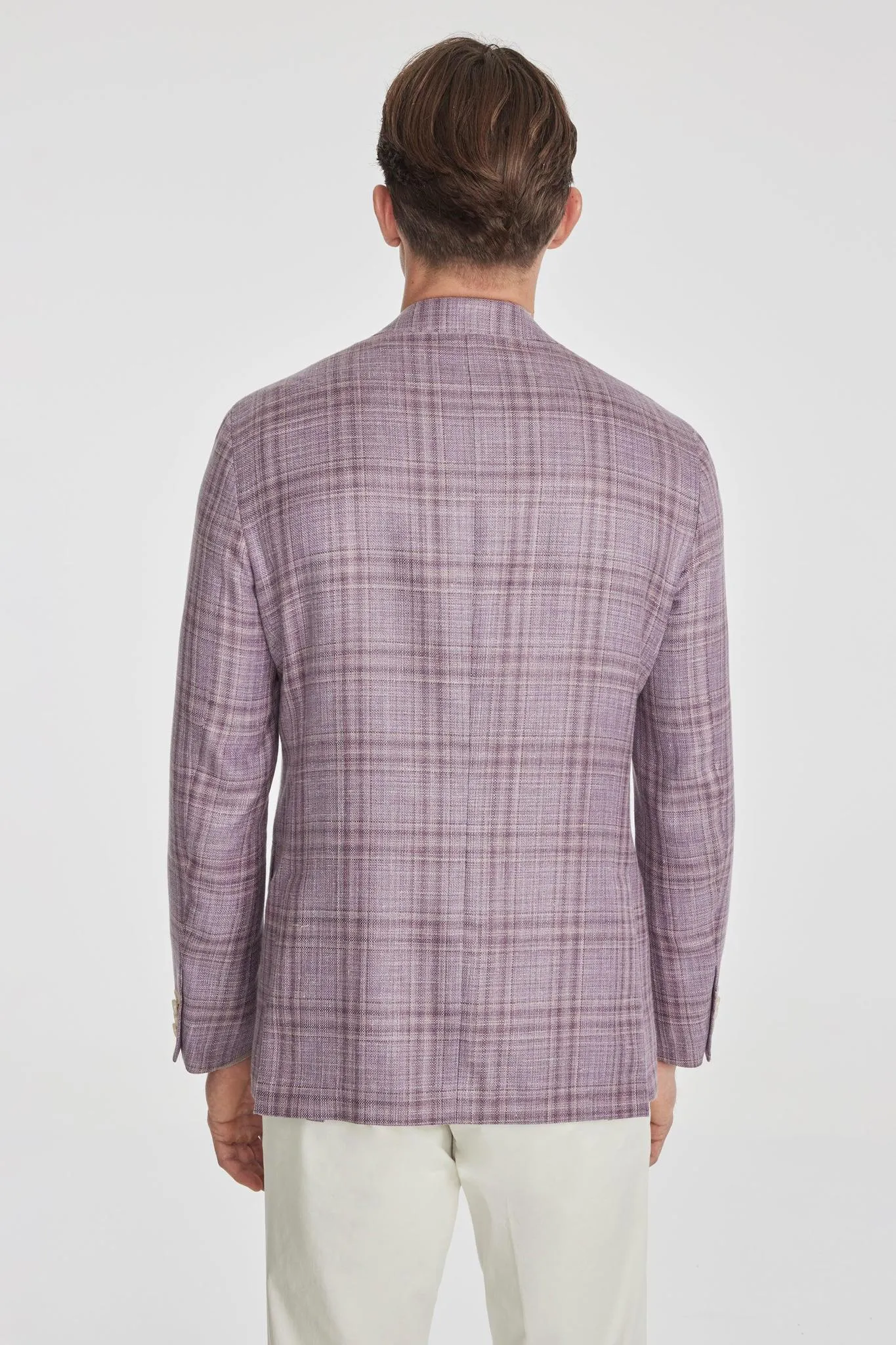 Jack Victor Midland Plaid Wool, Silk, and Linen Lavender Blazer