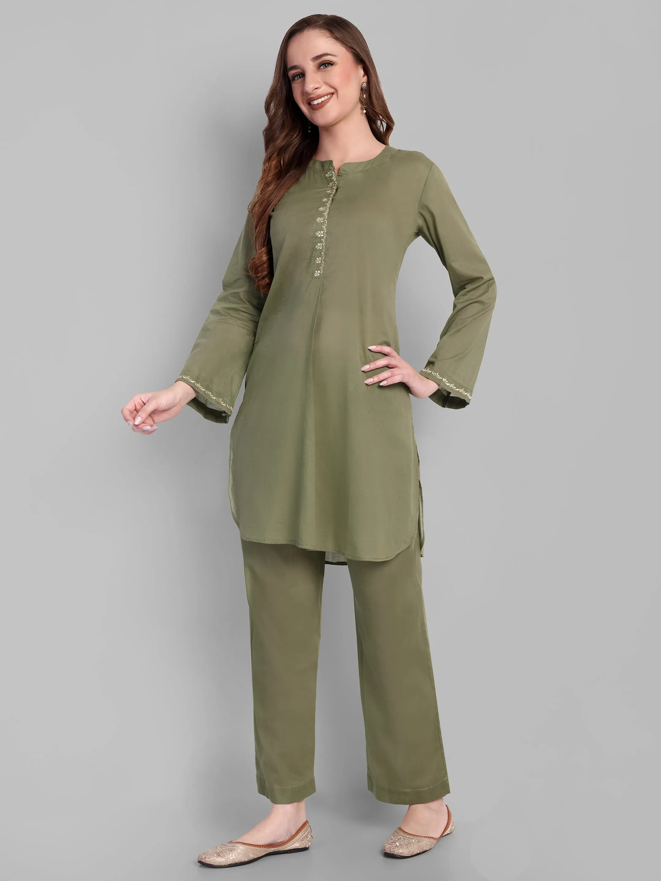 Khaki Green Mul Co-ord Set