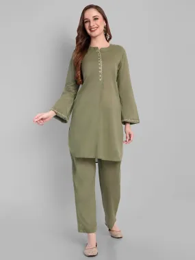 Khaki Green Mul Co-ord Set