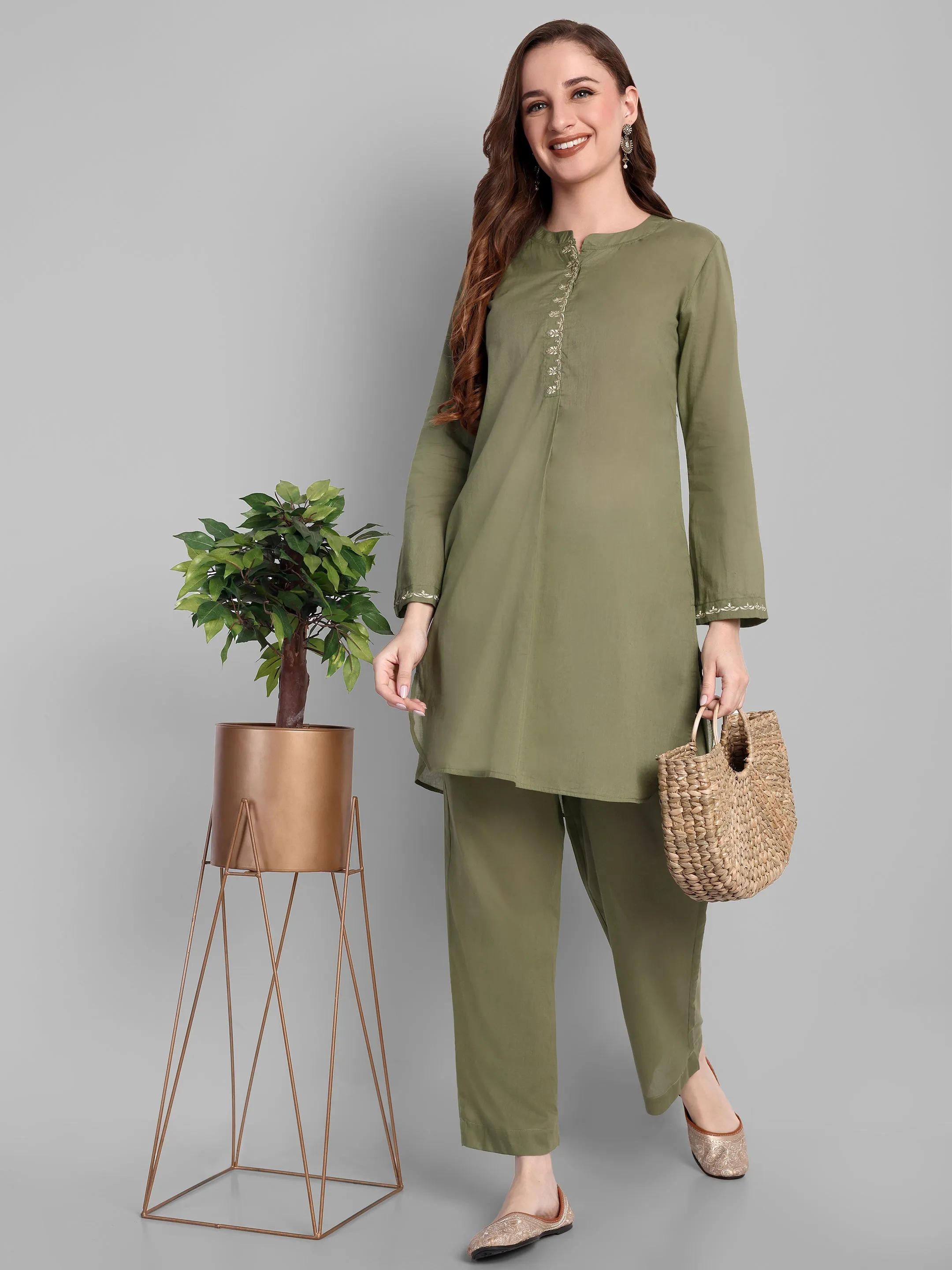 Khaki Green Mul Co-ord Set