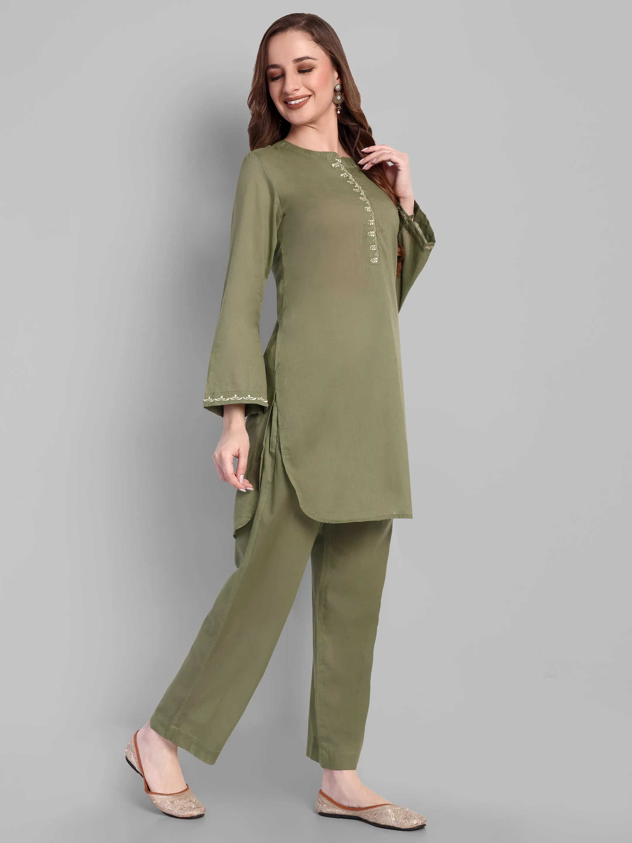 Khaki Green Mul Co-ord Set