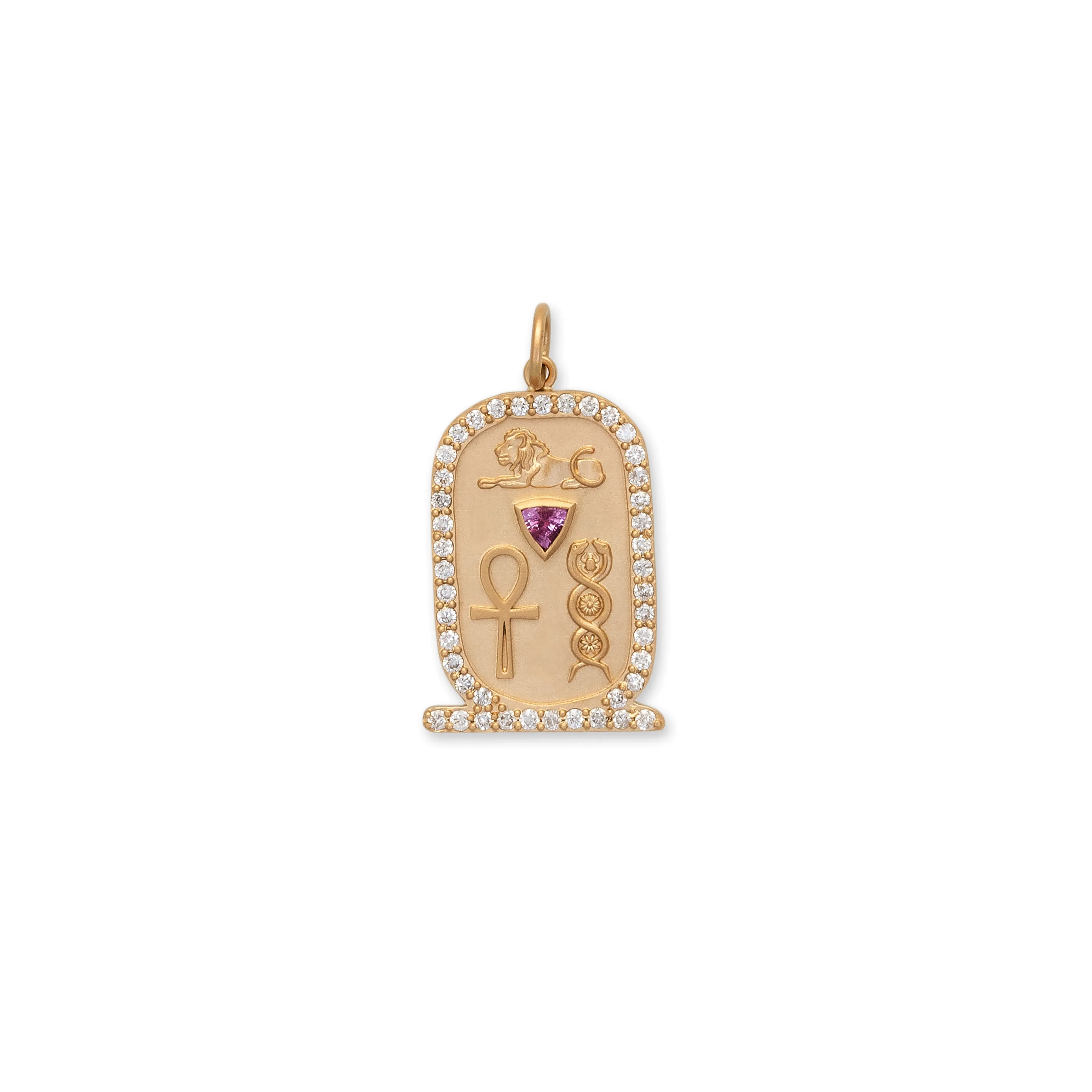 LARGE PAVE PINK SAPPHIRE TRILLION CARTOUCHE CHARM