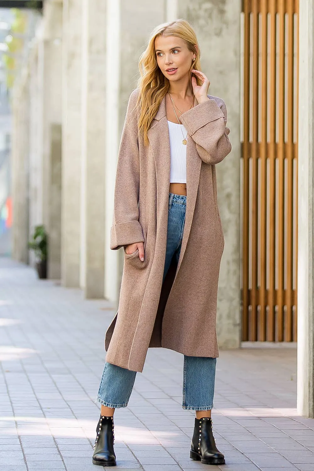 Latte Knitted Trench Coat