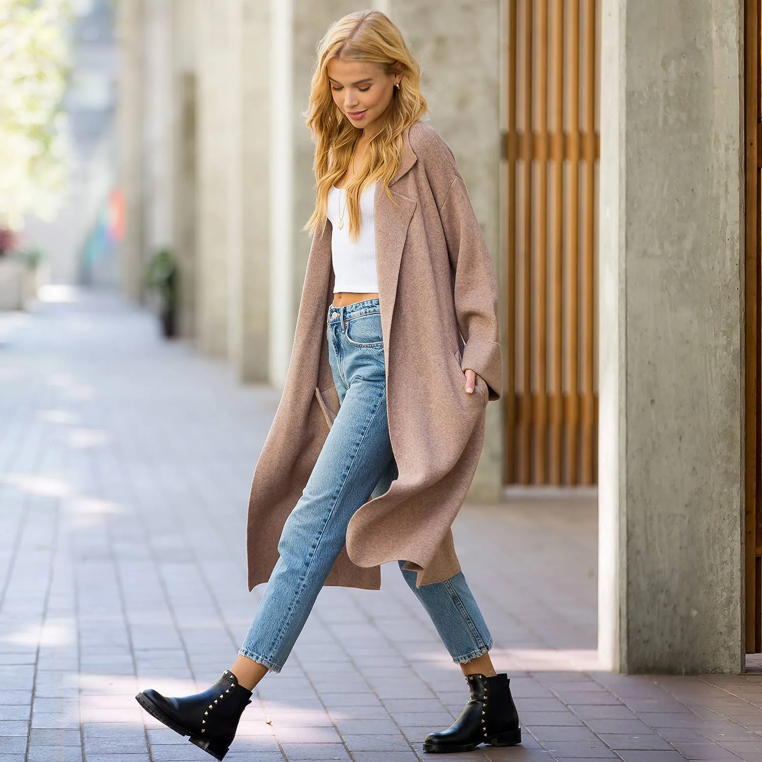 Latte Knitted Trench Coat