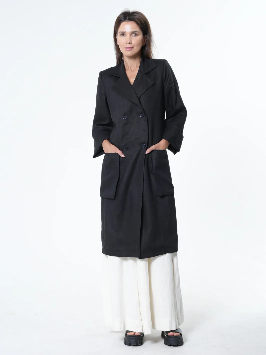 Long Black Linen Blazer