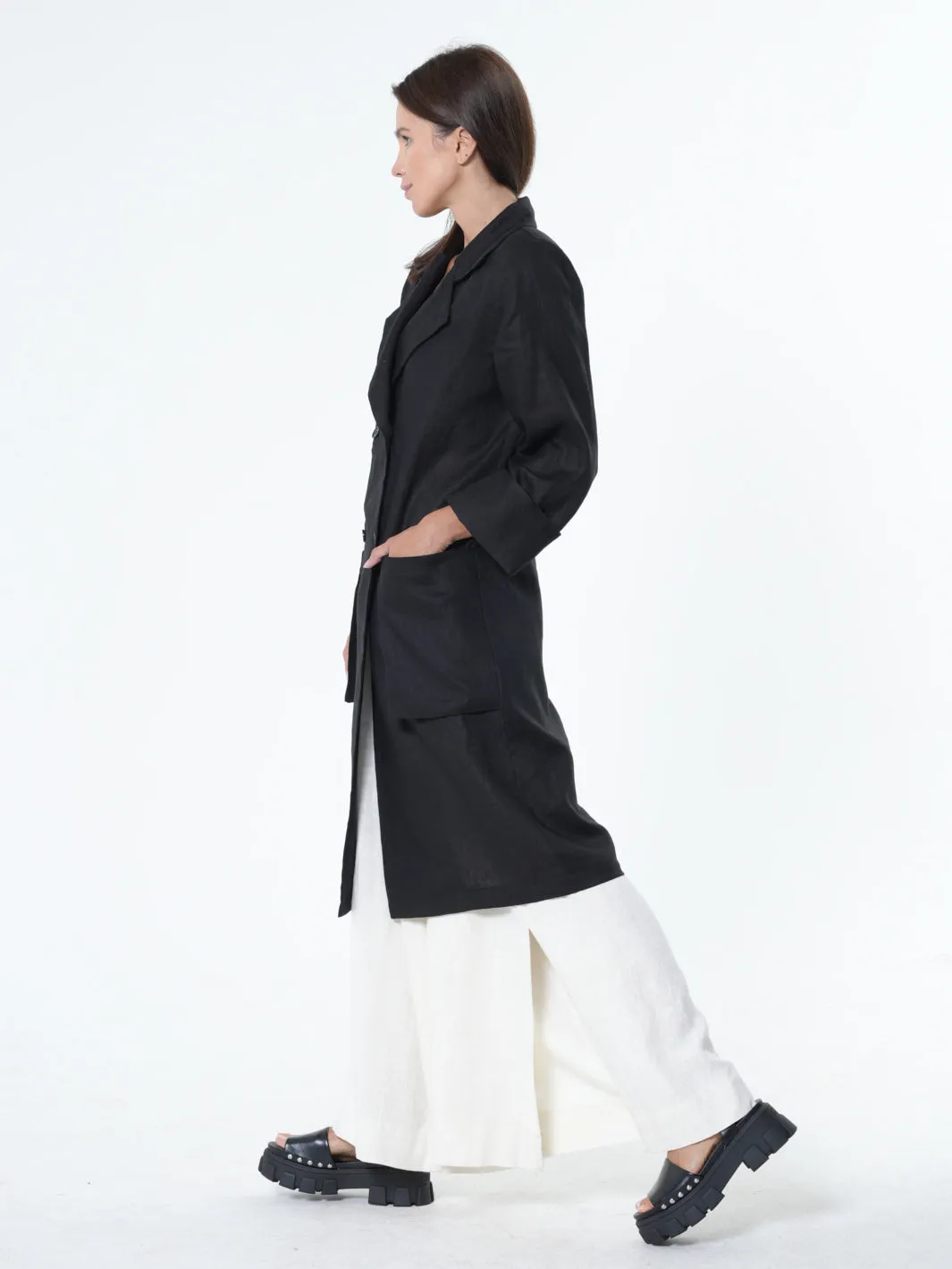 Long Black Linen Blazer