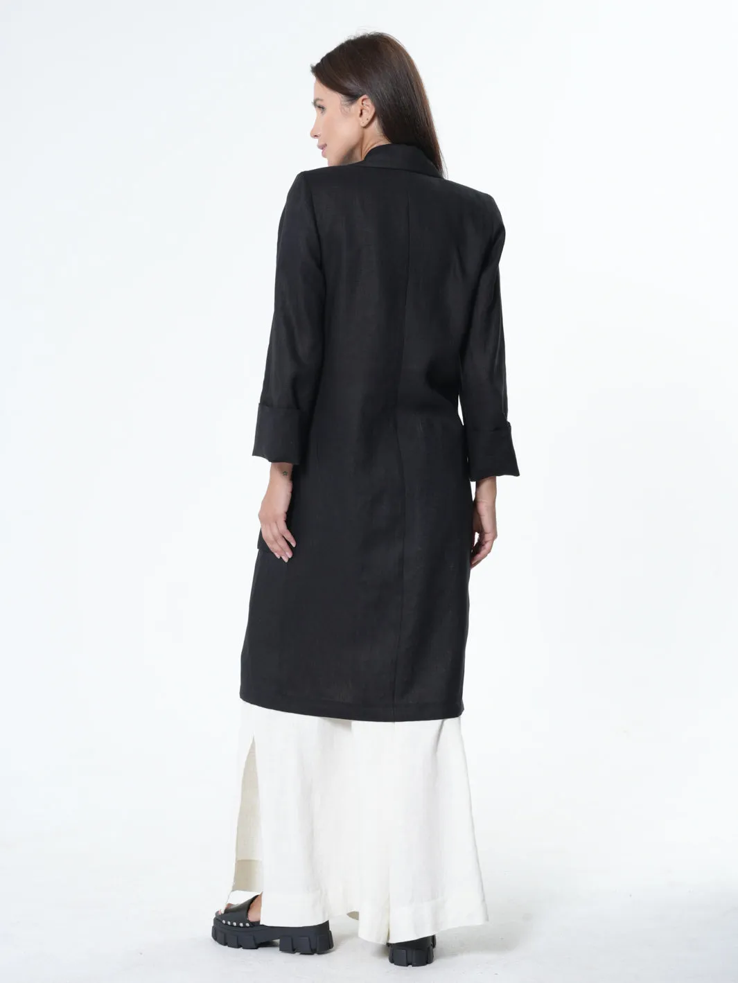 Long Black Linen Blazer