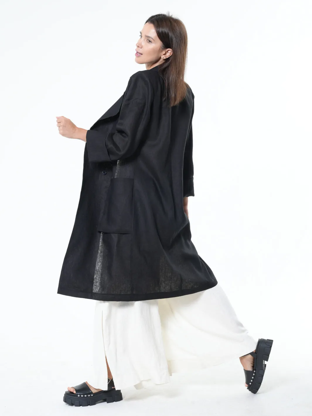 Long Black Linen Blazer