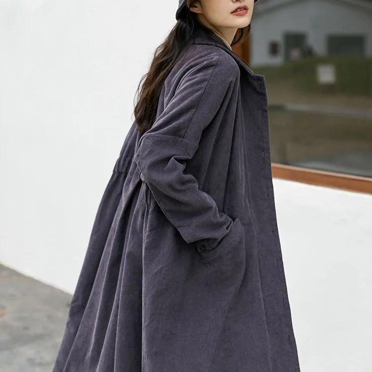 Long Winter Coats for Women, Corduroy Trench, Loose Casual Warm Overcoat