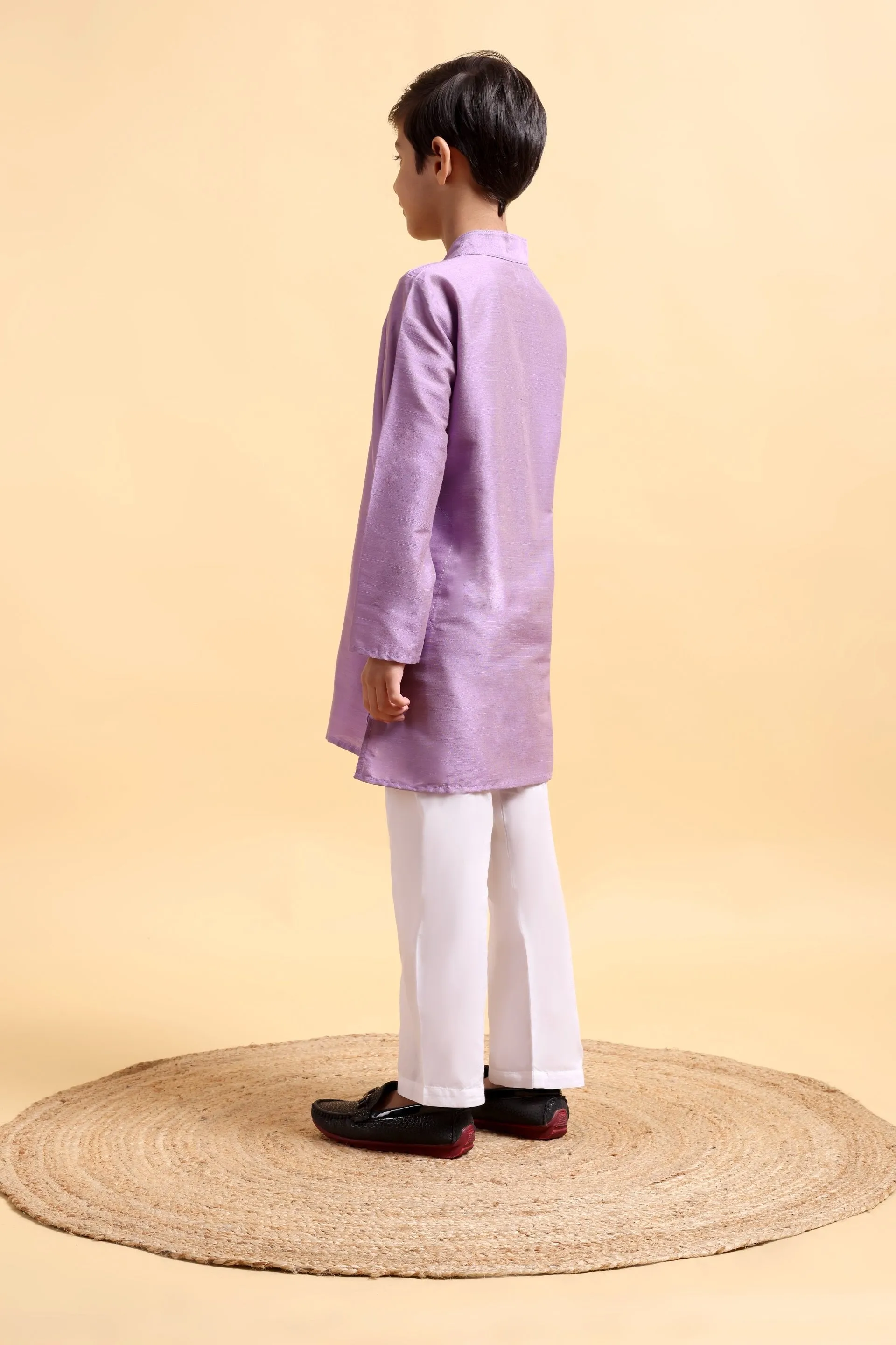 Mauve Embroidery Cotton Silk Kurta & Pajama Set