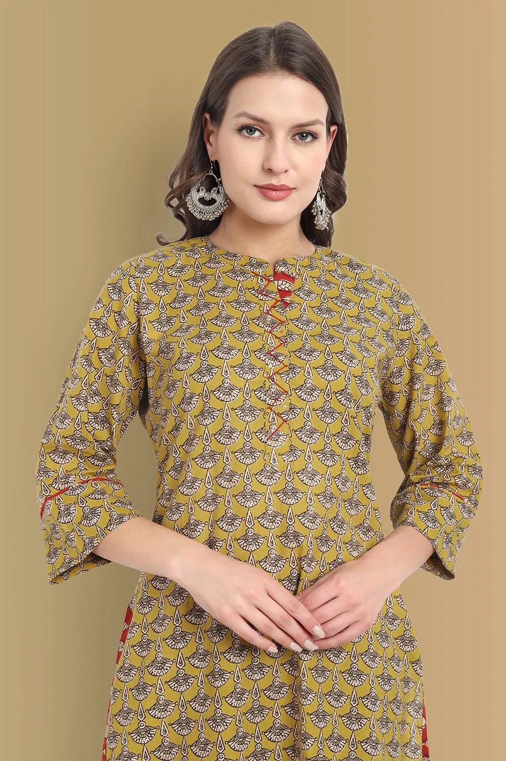 Meera Straight Ajrak Kurta with neck detailing