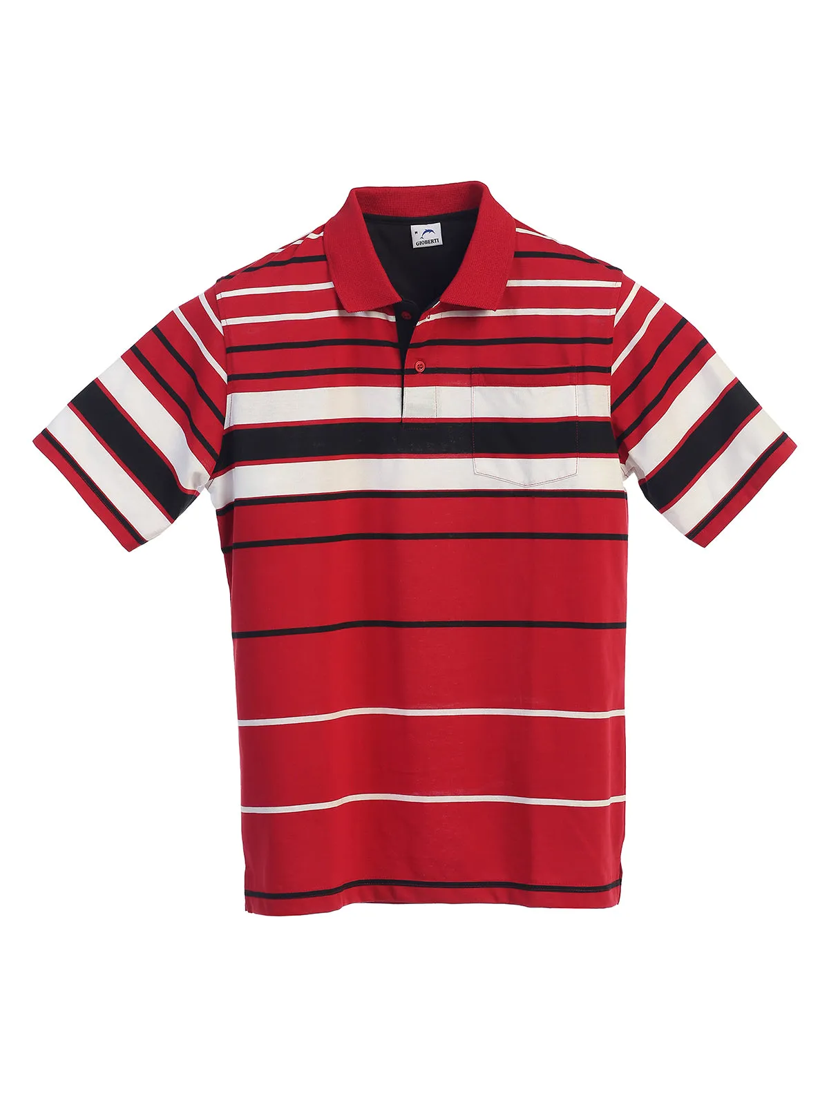 Classic Mens Striped Polo Shirt with Convenient Pocket