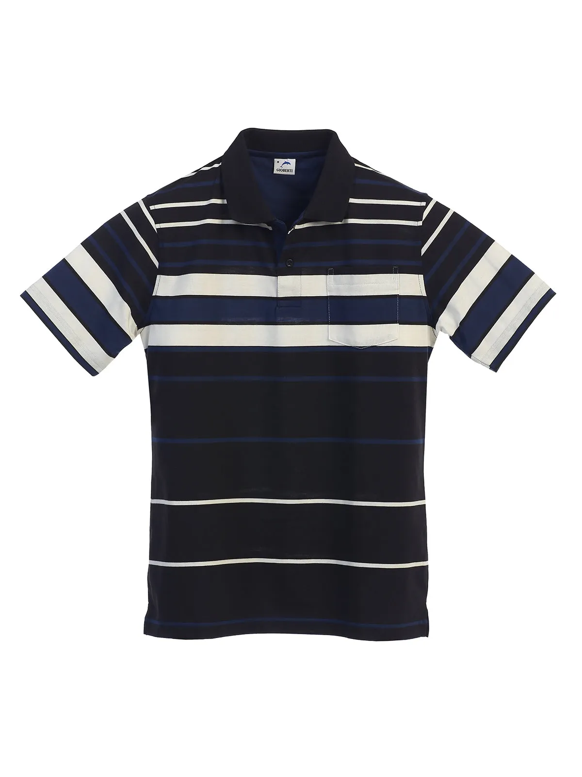 Classic Mens Striped Polo Shirt with Convenient Pocket