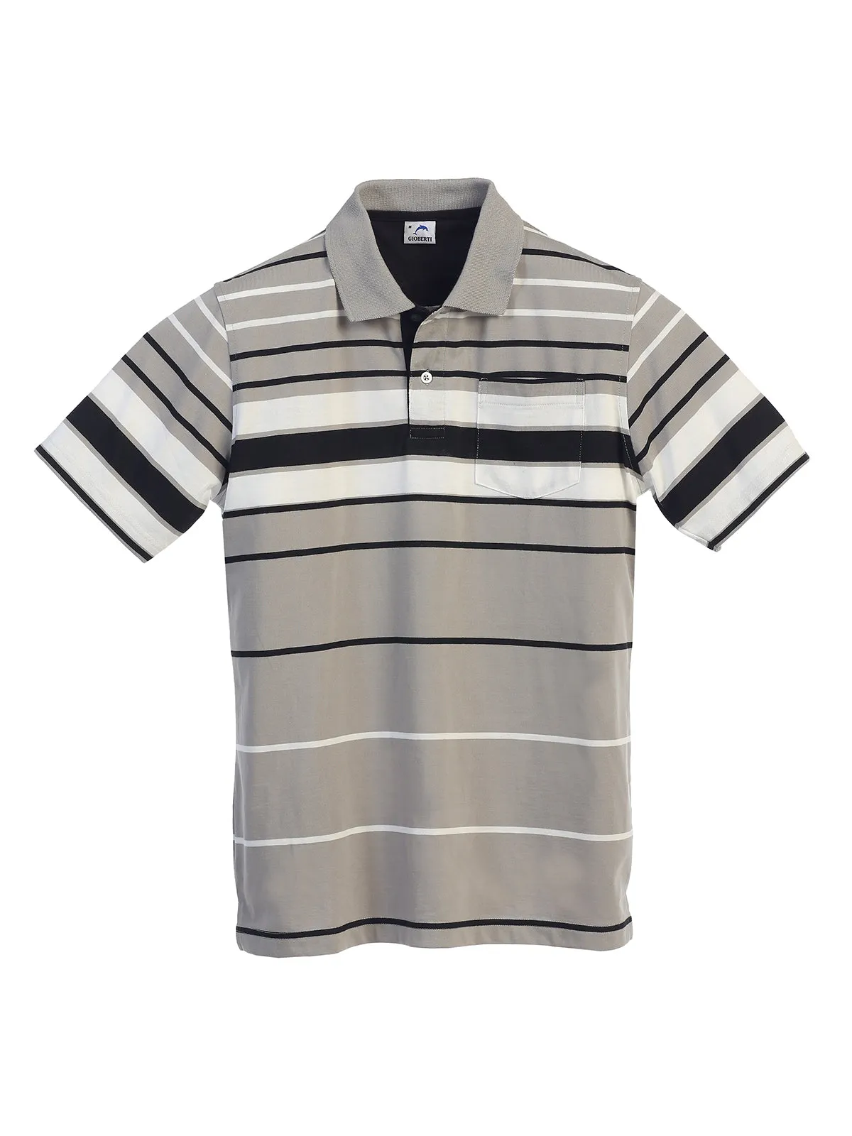 Classic Mens Striped Polo Shirt with Convenient Pocket