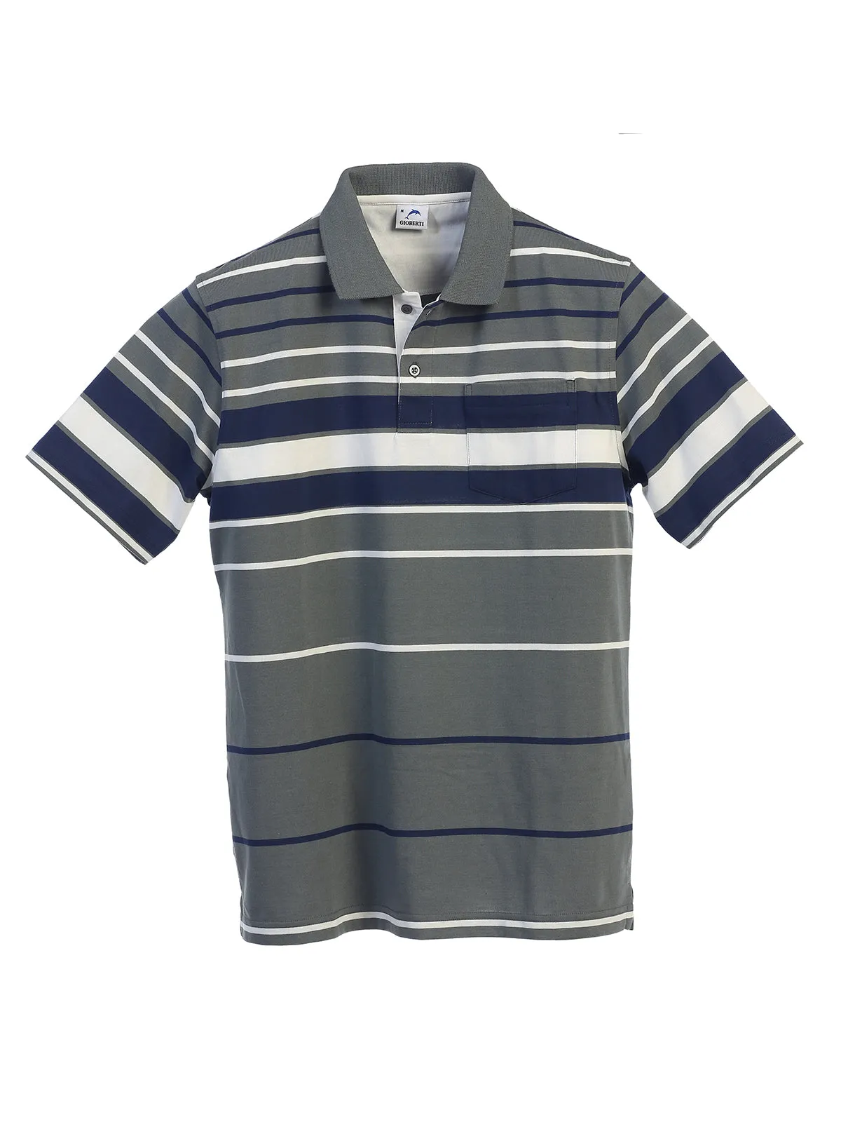 Classic Mens Striped Polo Shirt with Convenient Pocket