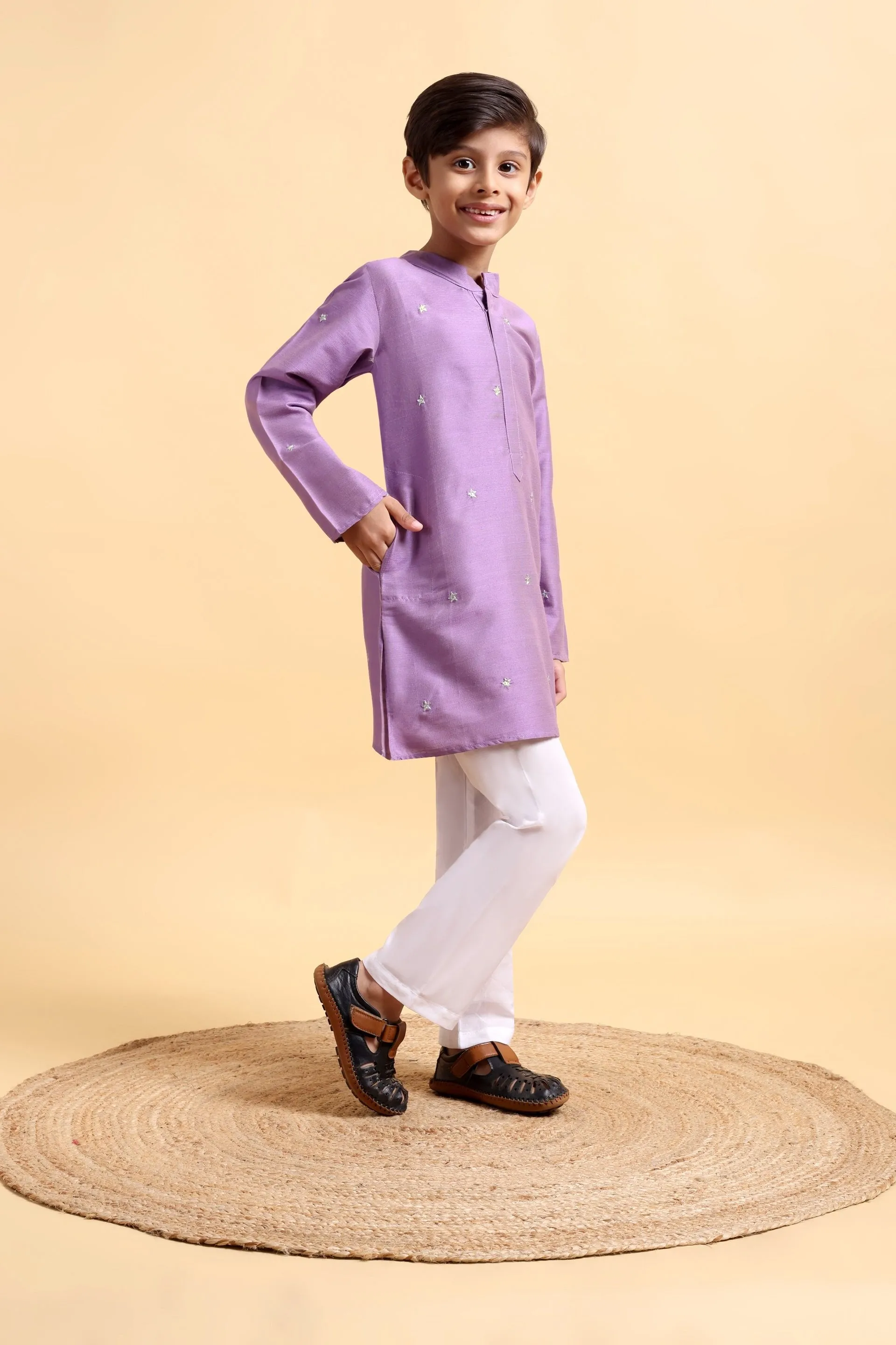 Mouve Embriodery Cotton silk Kurta & Pajama Set