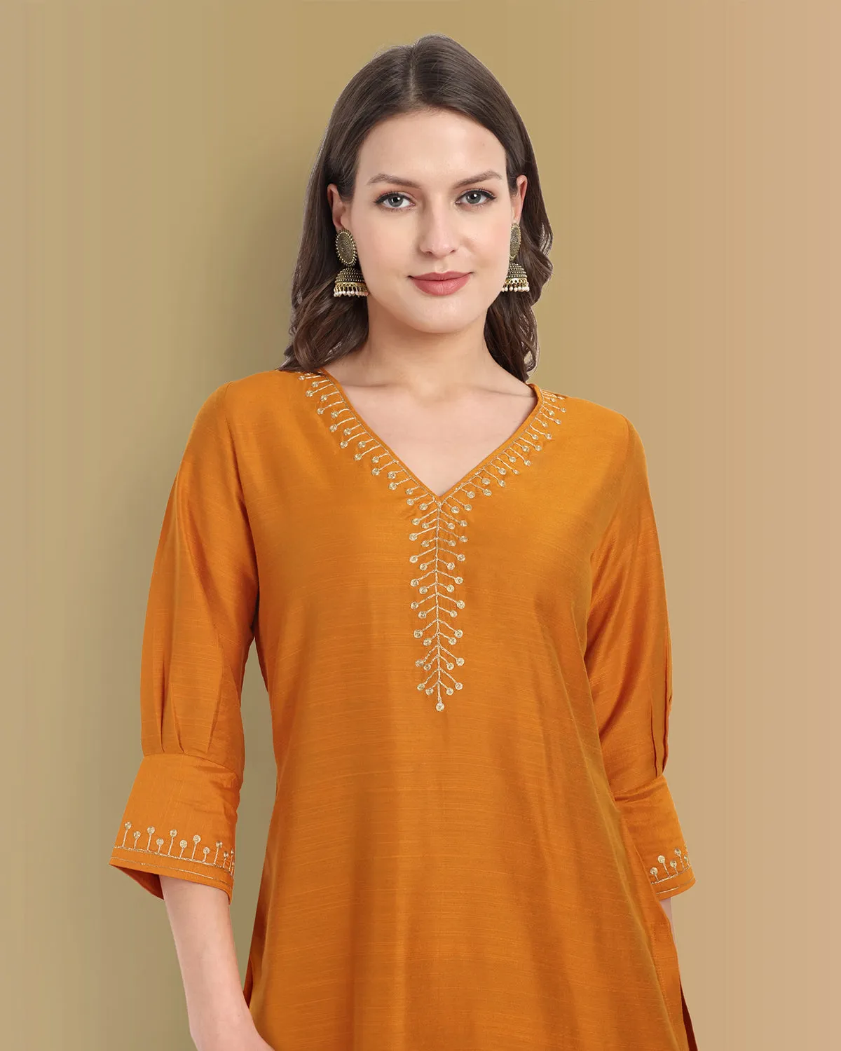 Mustard Color Kurta with Penny Embroidery Set - Perfect Blend of Comfort and Style