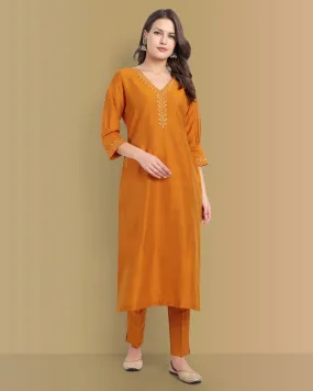 Mustard Color Kurta with Penny Embroidery Set - Perfect Blend of Comfort and Style