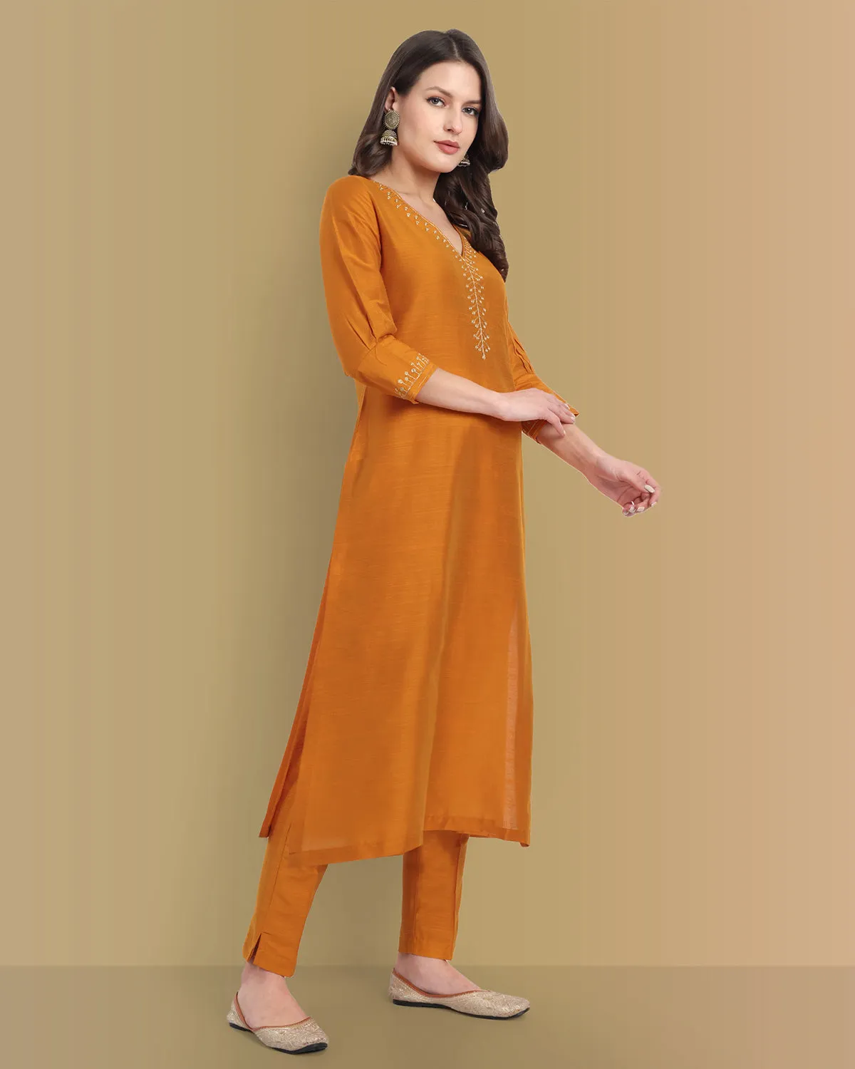 Mustard Color Kurta with Penny Embroidery Set - Perfect Blend of Comfort and Style