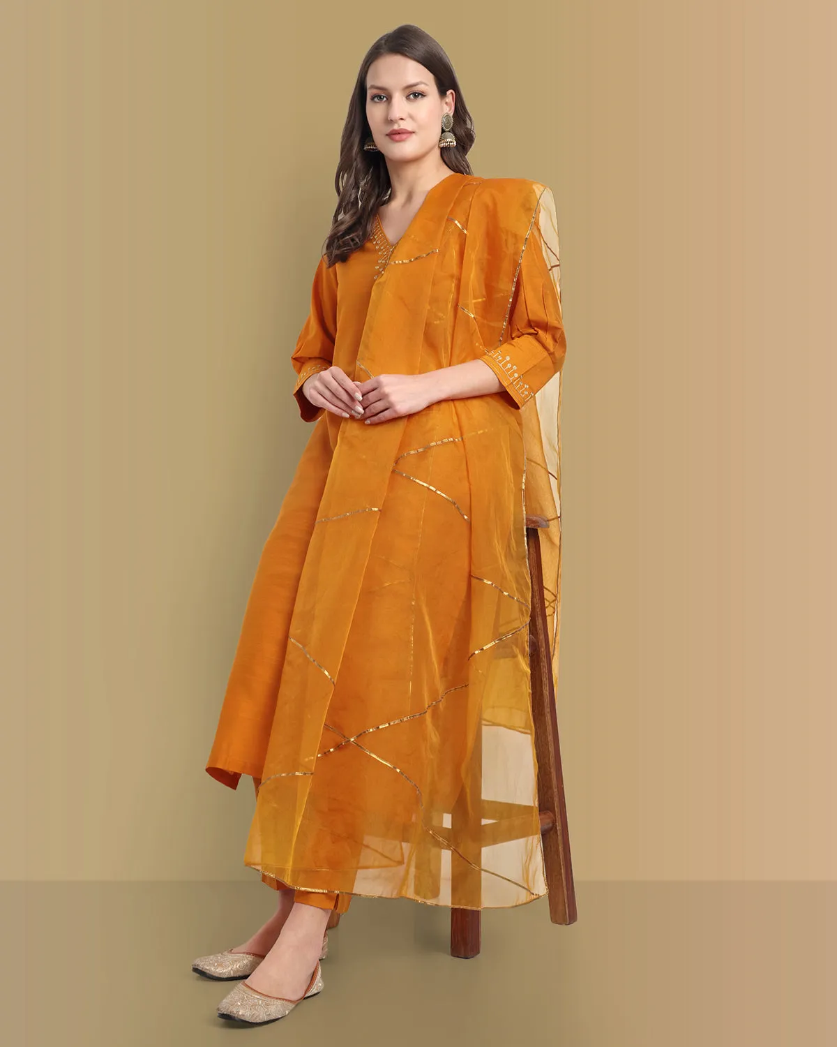 Mustard Color Kurta with Penny Embroidery Set - Perfect Blend of Comfort and Style