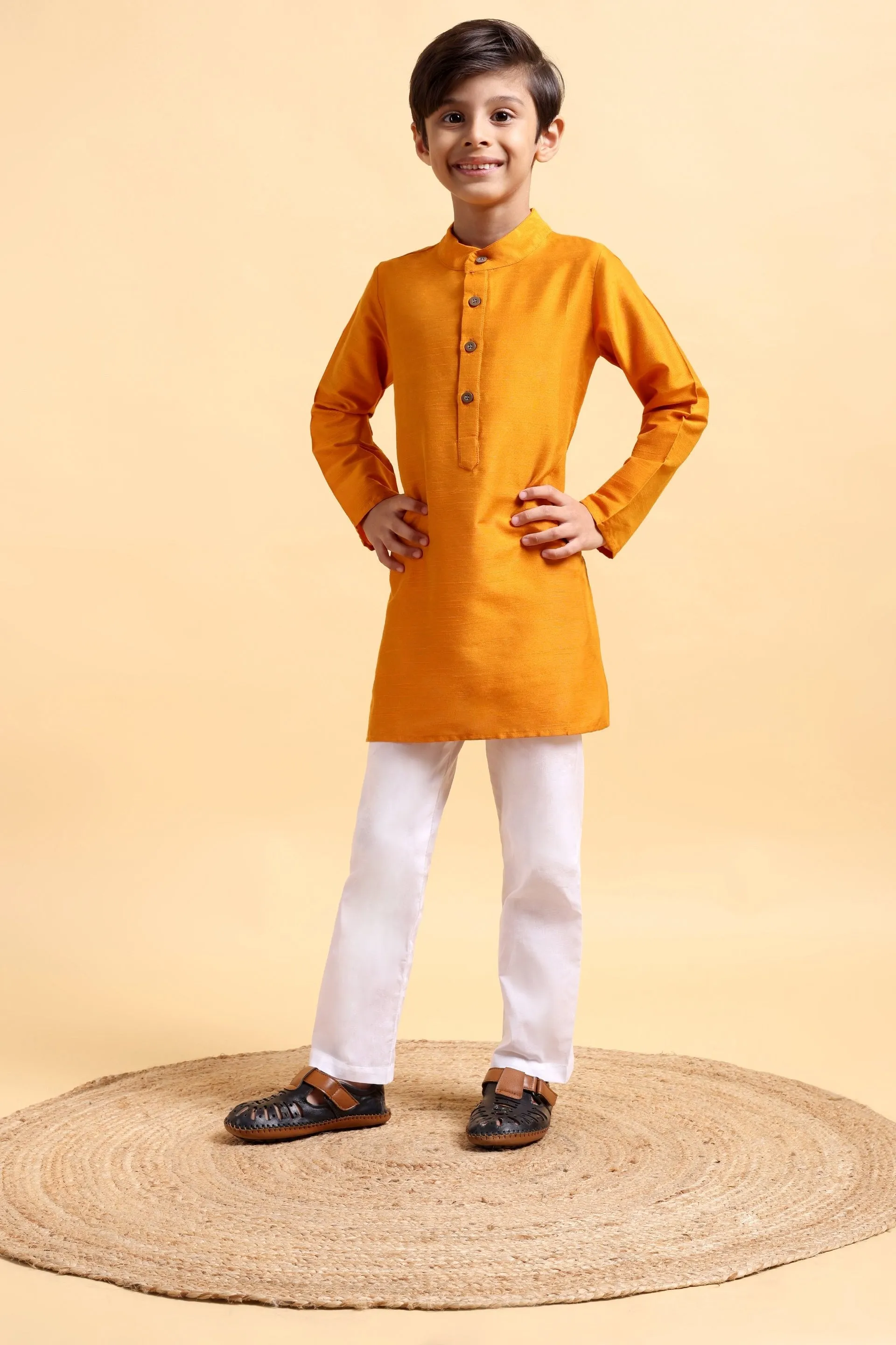 Mustard Cotton Silk Kurta & Pajama Set