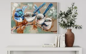 My home , my heart - fairy wren family - 60x90cm - original on Belgian linen