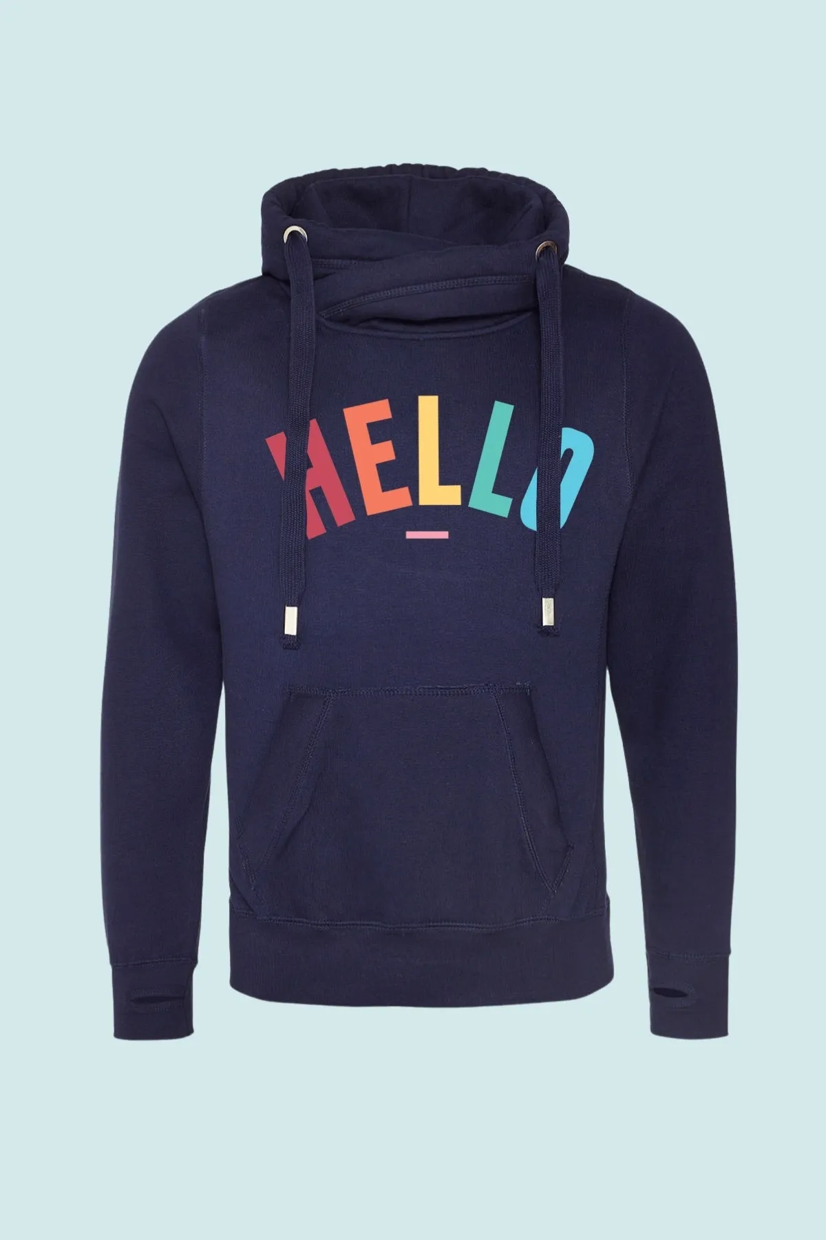 Navy Confetti Hello Cowl Neck Hoodie