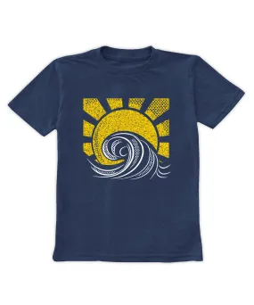 Navy retro sun and waves tee