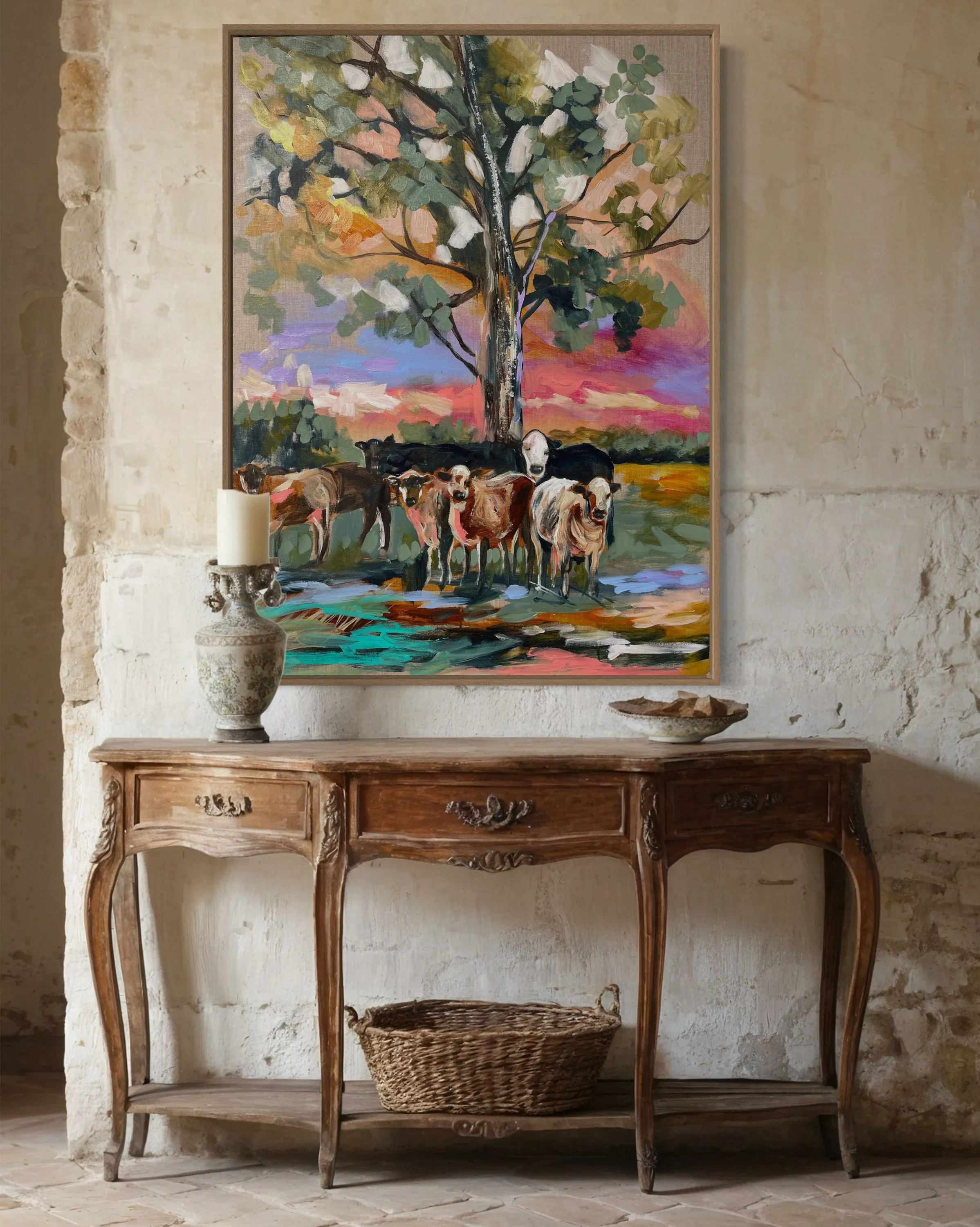 Pastel paddock - original on Belgian linen- 75x100 cm